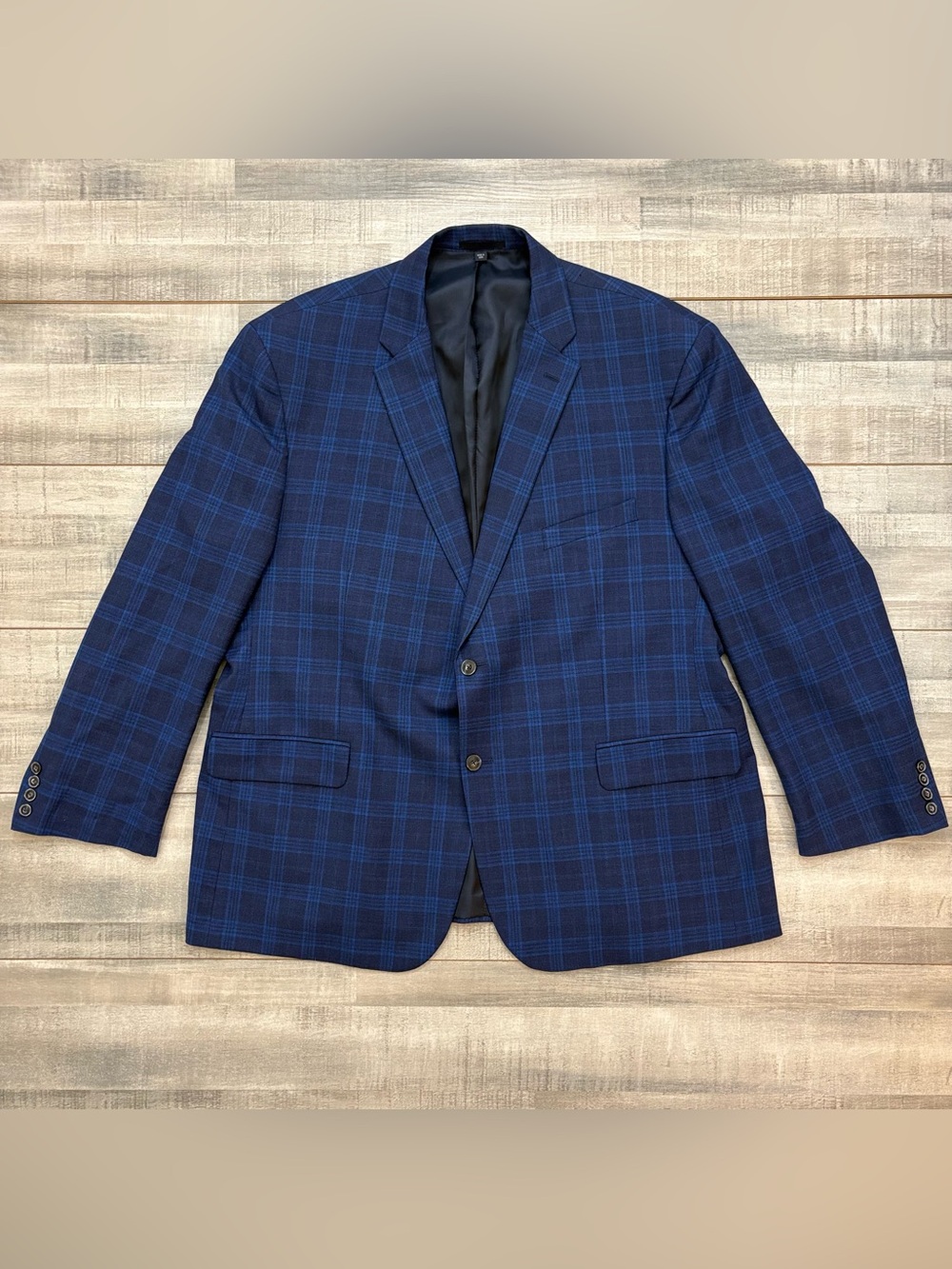 Jos A Bank 1905 50R Blue Windowpane Blazer Wool Stretch Tailored Fit Sport Coat